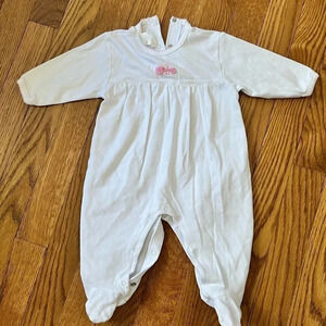 Lyda Baby White and Pink Elephant One Piece Footie Pima Cotton 3-6 Mths